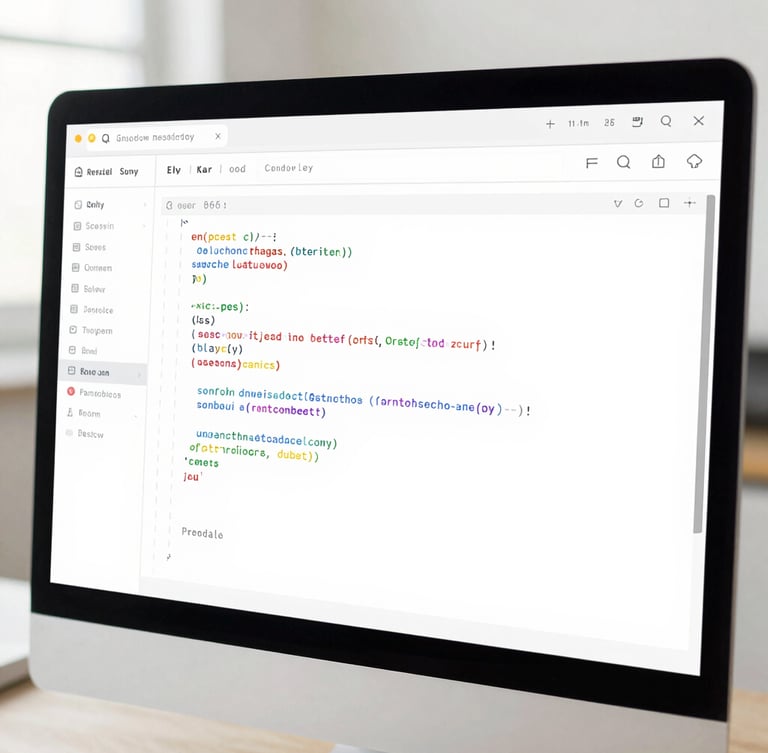 Straight-on macro shot of a crisp high-fidelity UI mockup displaying real-time system design feedback with clean code snippets on a bright screen.