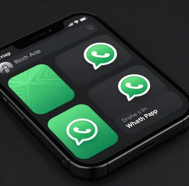 Crisp, high-contrast dark-mode UI mockup of a WhatsApp chat interface displaying rich product cards with electric emerald highlights, dark studio lighting, macro crop