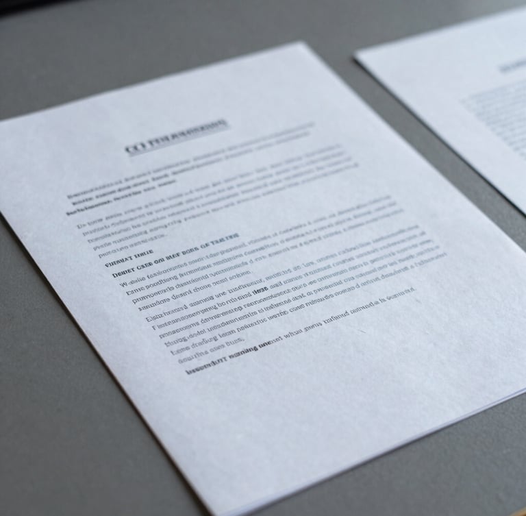 Macro photograph of printed legislative documents on a slate gray desk, cool diffused daylight, sharp focus, 35mm