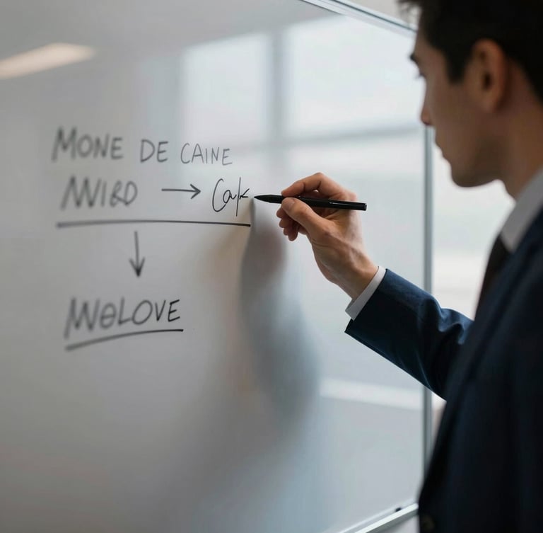 Hands of a mentor sketching a strategy on a whiteboard, collaborative workshop environment, soft directional studio light, high-contrast, professional atmosphere
