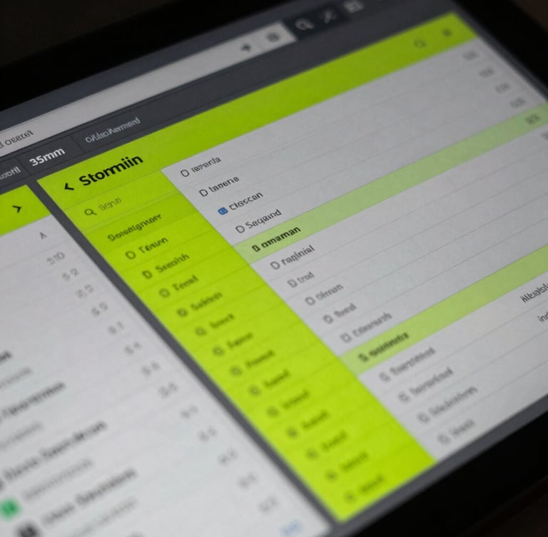 Macro shot of a search ads campaign dashboard with analytical tables, neon green highlights, dark slate background, sharp focus, 35mm
