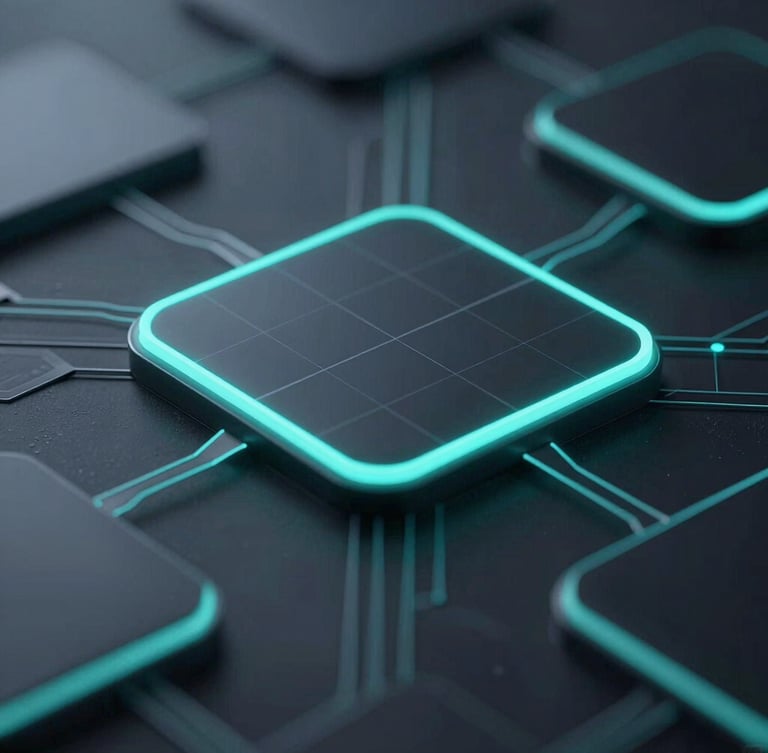 Low-key, dramatic professional portrait of a technical systems architect, neon cyan edge lighting, dark background, macro depth of field