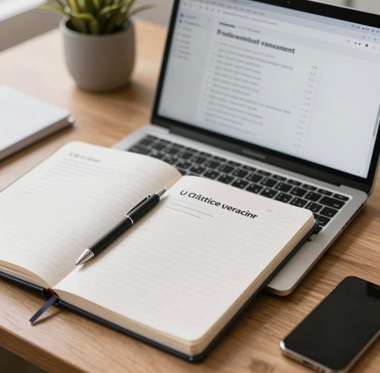Crisp workspace layout with a legal notepad, modern laptop displaying practice management software, and clean daylight-balanced lighting.
