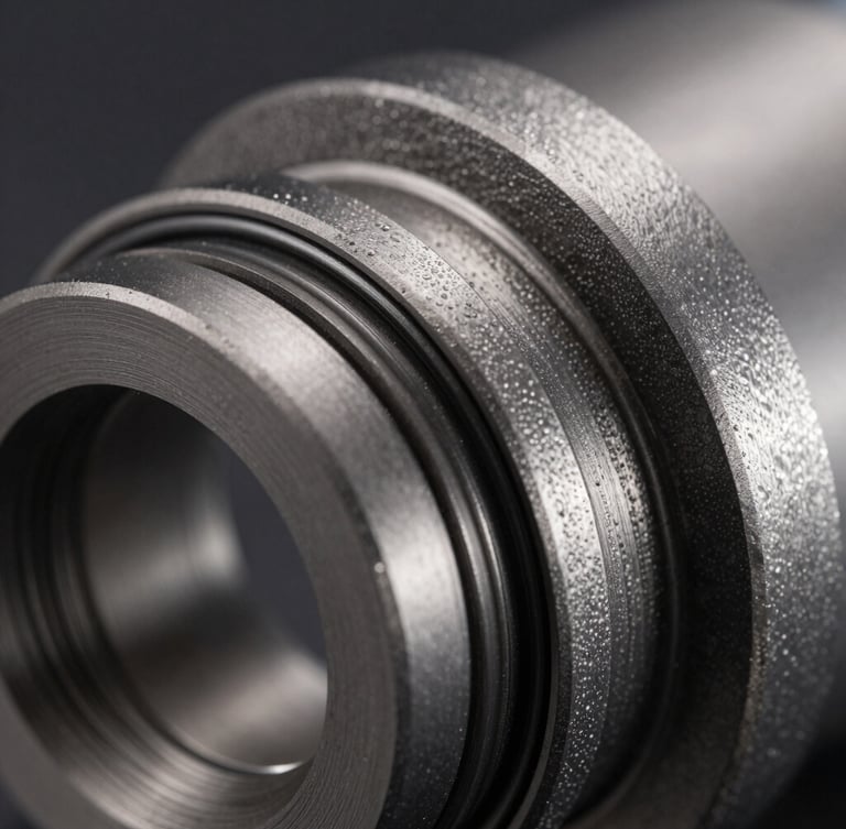 Extreme close-up of a custom-machined viton seal profile, showcasing sharp technical geometry and dense material structure under high-contrast studio lighting