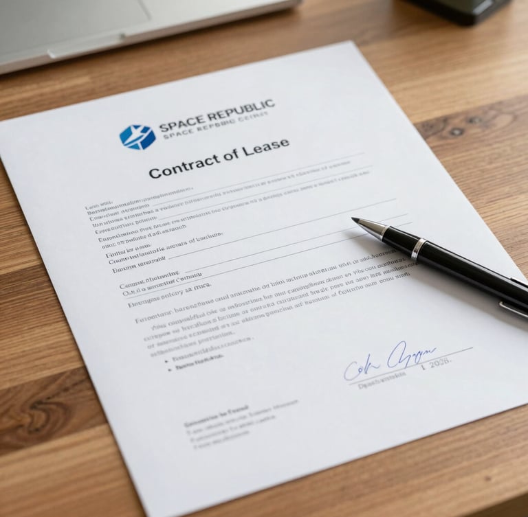 Close-up of official corporate registration documents with legal stamp and pen on a clean wooden desk, natural side light