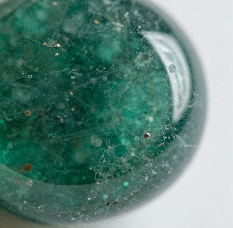 extreme macro shot of natural emerald inclusions, the intricate internal jardin pattern glowing under soft diffused daylight, deep green transparency, 35mm