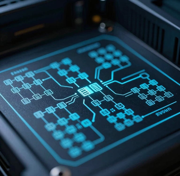Macro close-up of a high-end server interface, sharp metallic cyan light reflecting off architectural system diagrams and data nodes on a dark screen, low-key cool-toned ambient light.
