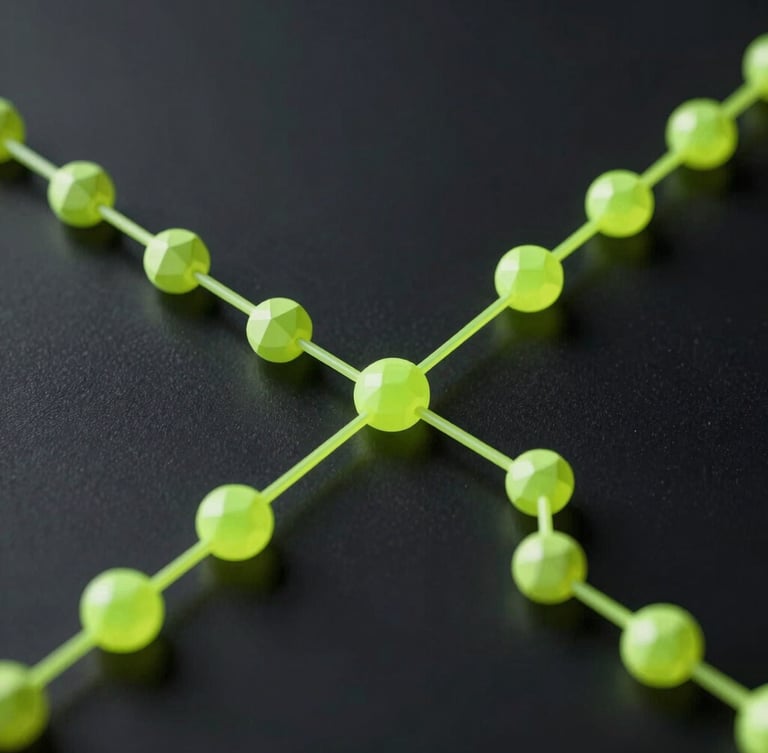Abstract vector diagram of a cryptographic proof pipeline, sharp geometric lines, electric-lime nodes, dark obsidian background, low-key directional lighting.