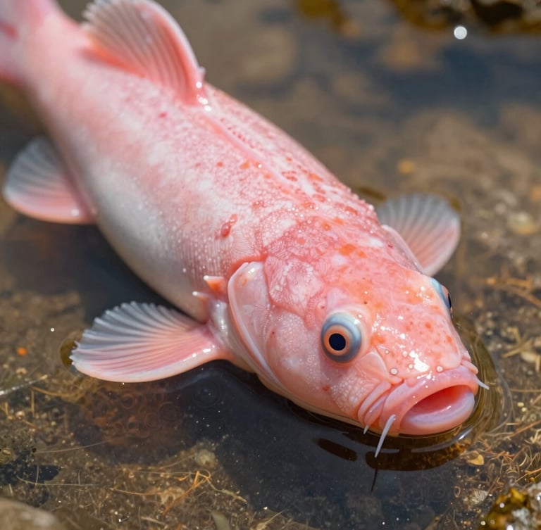Macro de un ajolote mexicano rosado nadando en agua cristalina, branquias expuestas detalladas, destellos de luz natural