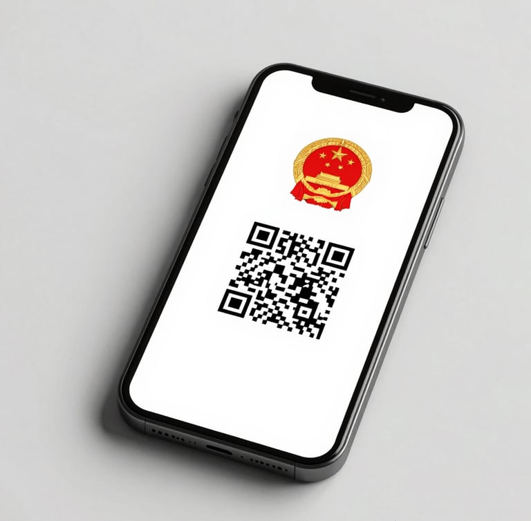 Flat-on high-visibility mockup of the official digital driving license on a smartphone screen, displaying a secure QR code and national emblem against a clean light background.
