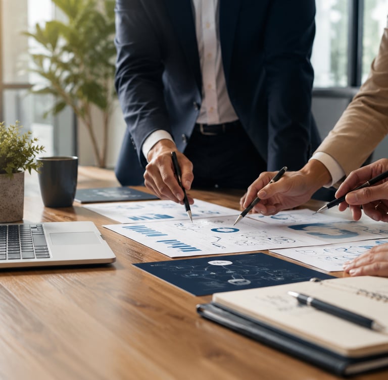 Equipo de Latinoamericana de Negocios trabajando en planificación y estructura empresarial