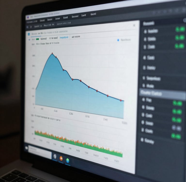 Macro close-up of a modern software interface displaying real-time pipeline velocity charts and conversion metrics, high contrast cool daylight lighting.
