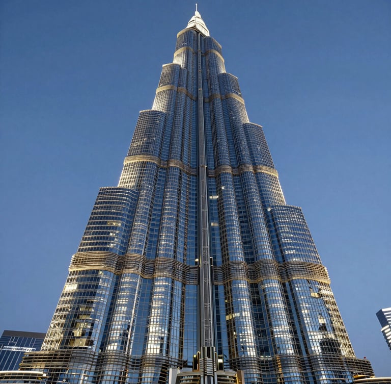 Crisp architectural photography of a massive illuminated 3D LED sign being mounted on a modern skyscraper facade in Dubai during twilight, high contrast, wide-angle.