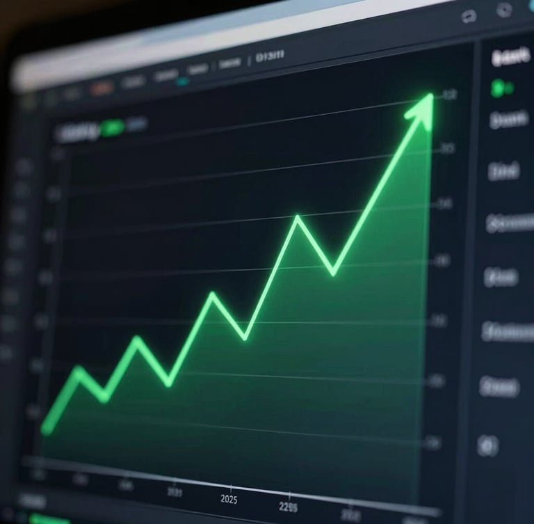 Extreme close-up of a Shopify analytics dashboard on a dark screen, glowing green line graph spiking upward, low-key dramatic lighting.