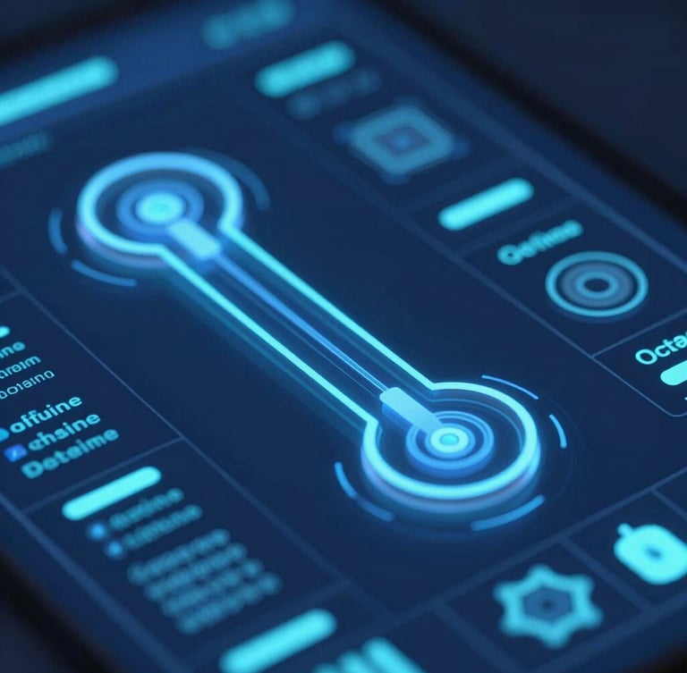Macro close-up of high-fidelity UI/UX dashboard showing data pipelines, cyber-influenced studio lighting, cool blue rim light, octane render