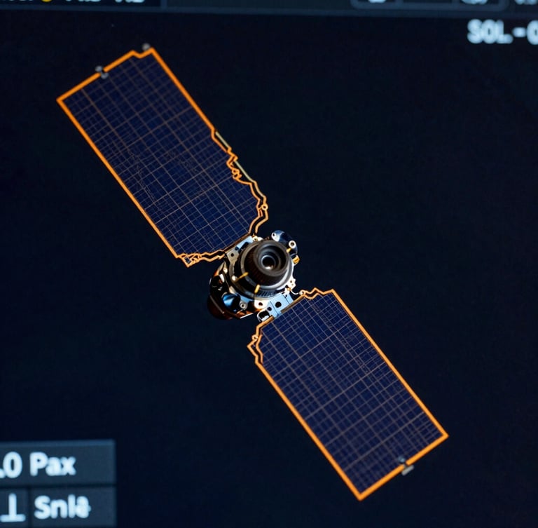 Macro close-up of high-precision satellite imagery with sharp amber vector lines wrapping around terrain borders, dark technical UI, 35mm.