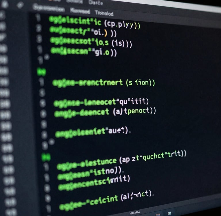 Macro shot of clean SQL query code blocks on a dark monitor, neon green highlights, cool-toned screen glow, high contrast, 35mm