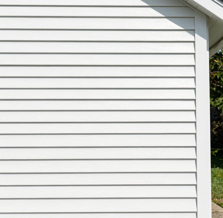Bright outdoor photography of a pristine New England home with sparkling clean vinyl siding under direct midday sunlight, sharp focus, 35mm