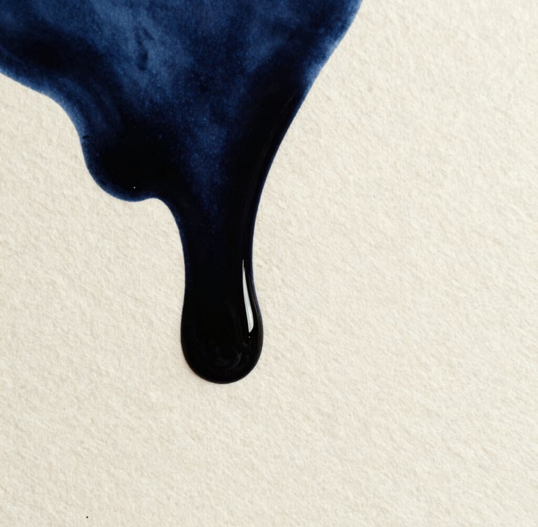 Tight macro shot of deep black ink bleeding into heavy textured cream paper, high-contrast side-lighting, 35mm