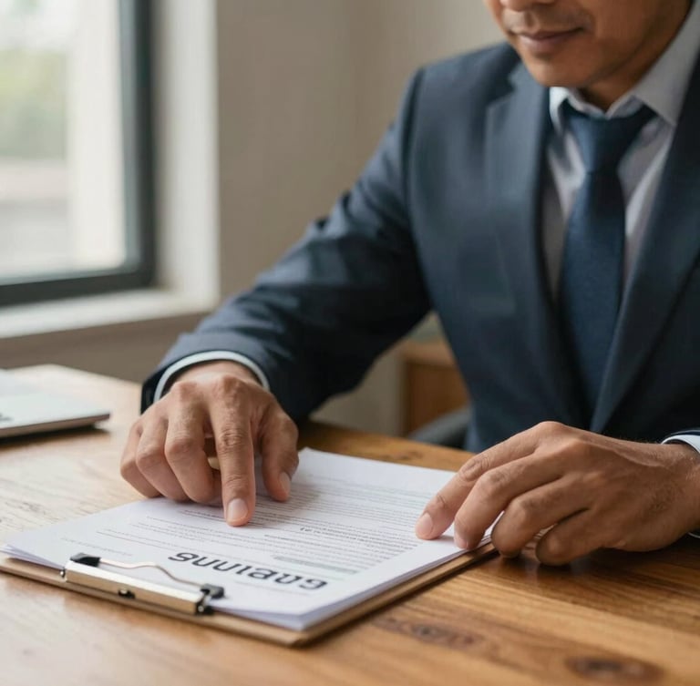 A close-up of a Latino business mentor pointing at a physical business plan document on a wooden table, warm natural light from a nearby window, expressive hands.