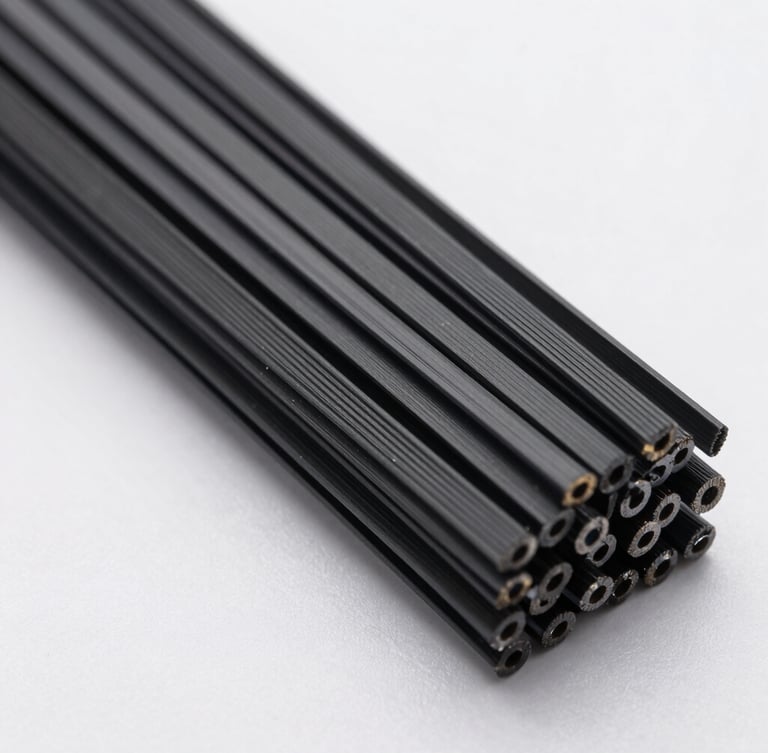Macro photograph of high-tensile black nylon cable ties neatly bundled in a clean industrial warehouse, sharp focus on technical markings, cool metallic lighting