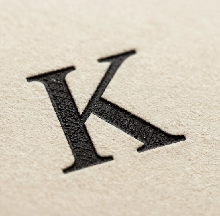 Macro shot of physical black ink pressed onto textured warm cream paper, showing detailed letterpress ligatures and sharp typographic edges, natural side lighting, high-contrast.
