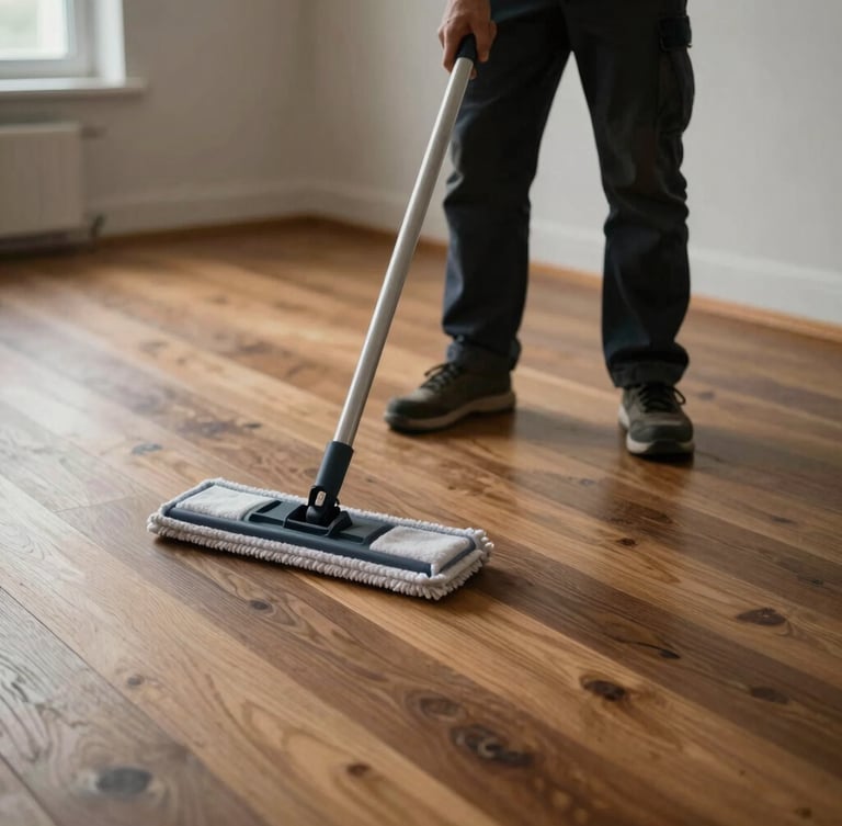 Our dependable professional cleaner mopping a hardwood floor in Windsor and Essex County.