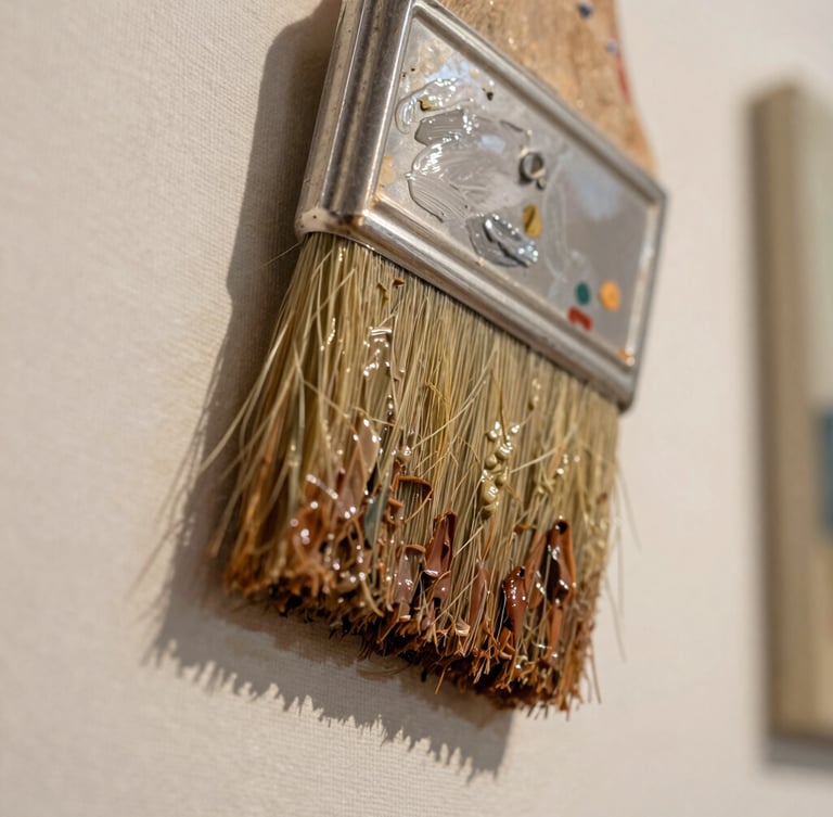 High-resolution macro photograph of rich textured oil paint brushstrokes on canvas, warm gallery lighting, soft natural side-light, shallow depth of field, 35mm