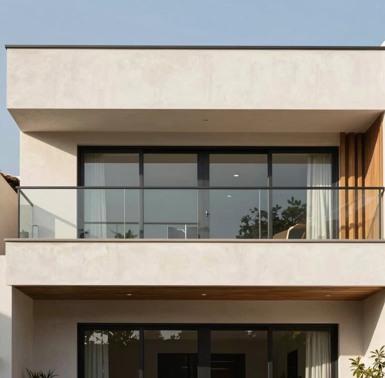 Clean architectural close-up of a modern house facade in Cuernavaca, bright daylight, sharp focus, professional real estate photography