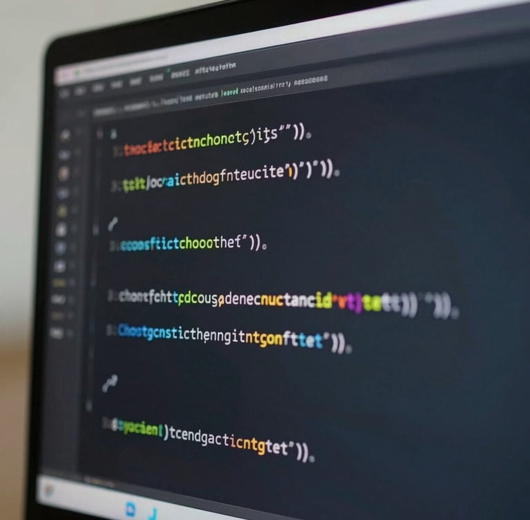 Extreme macro close-up of a clean, lightweight code block on a high-resolution dark monitor, soft overcast daylight casting gentle reflections on the screen, highlighting structured syntax.