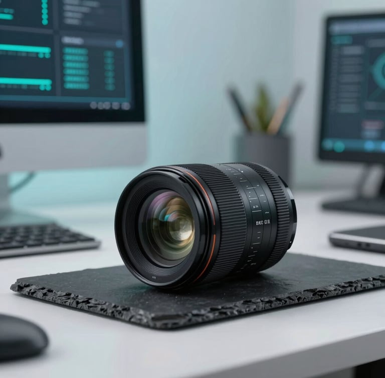 A focused professional looking at a clean digital interface with subtle teal glowing data lines, modern workspace background, cool studio lighting, 35mm lens
