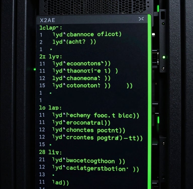 High-contrast terminal interface displaying clean YAML configuration code, neon green syntax highlighting on deep black background, moody tech photography