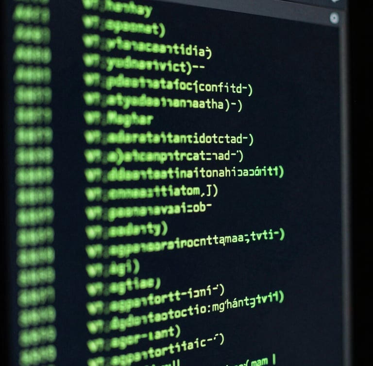 Tight macro shot of a dark terminal interface displaying highly structured YAML configuration code, electric neon green syntax highlighting, deep black background.