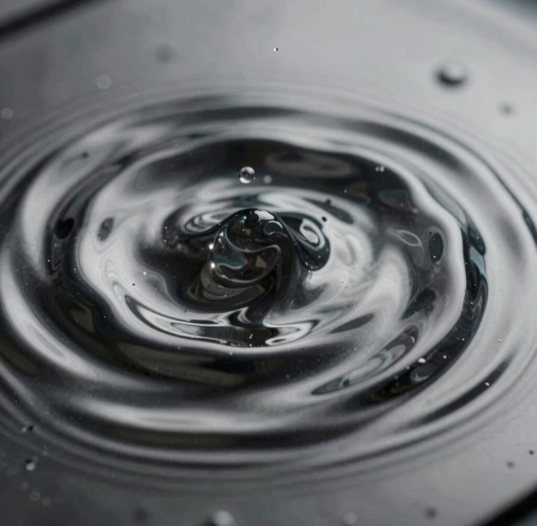 Extreme macro photograph of liquid platinum ripples, dark chrome metallic texture, high contrast chiaroscuro lighting, abstract fluid movement.