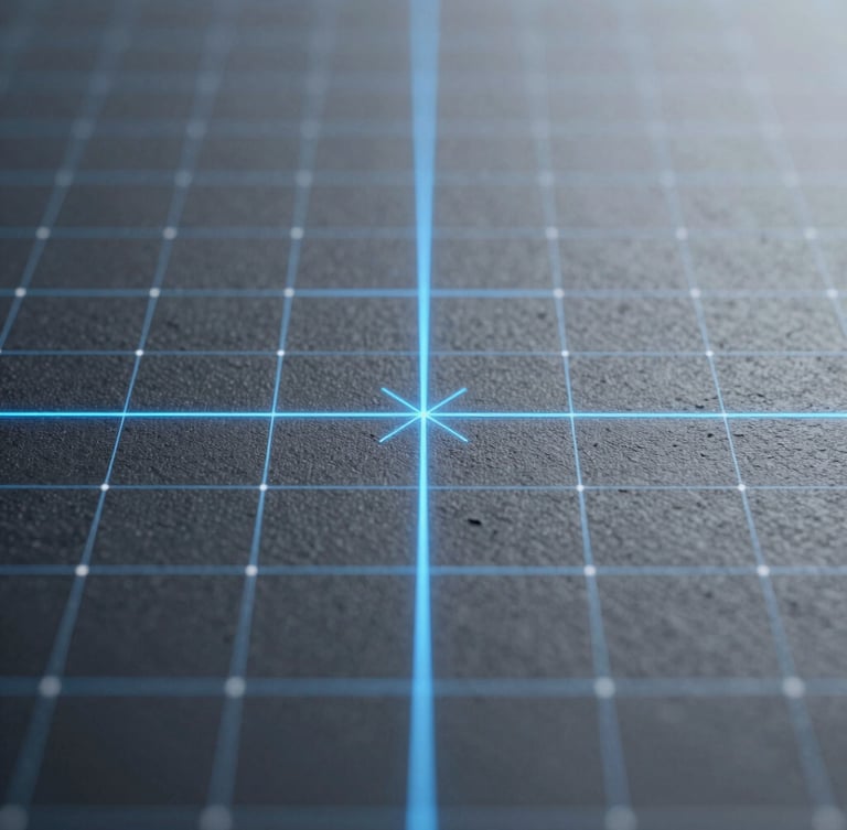 Extreme close-up of a digital vector grid with perfectly aligned coordinates, sharp directional key lights, electric blue accents on a cool gray background