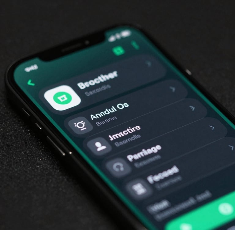 Macro shot of a high-resolution mobile screen displaying a sleek dark mode productivity app interface, electric teal accents, cool studio lighting, sharp focus.