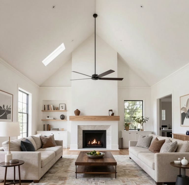 Warm golden hour sunlight streaming across a perfectly smooth, newly finished plaster wall in a modern Seattle living room, showcasing seamless corners and zero imperfections.