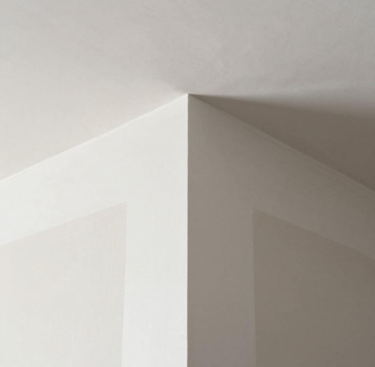 Warm natural light raking across a perfectly smooth, finished Level 5 plaster wall in a modern Seattle home, highlighting crisp corners and flawless texture.