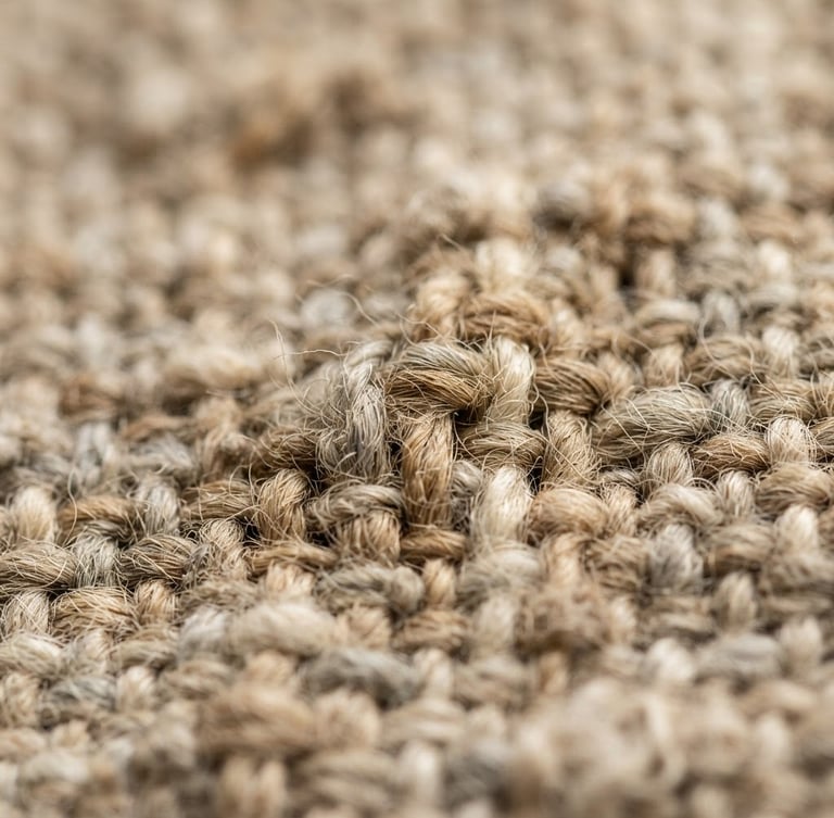 Tight macro shot of heavy-weight raw linen weave, showing individual thick fibers and warm oatmeal texture under soft morning window light, shallow depth of field