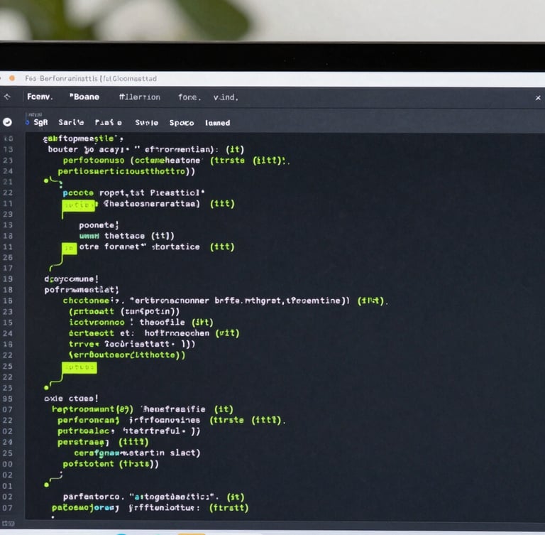 Straight-on close-up screenshot of a modern SaaS dashboard with terminal-style code logs and custom neon-green annotations highlighting performance throttles, cool natural light.