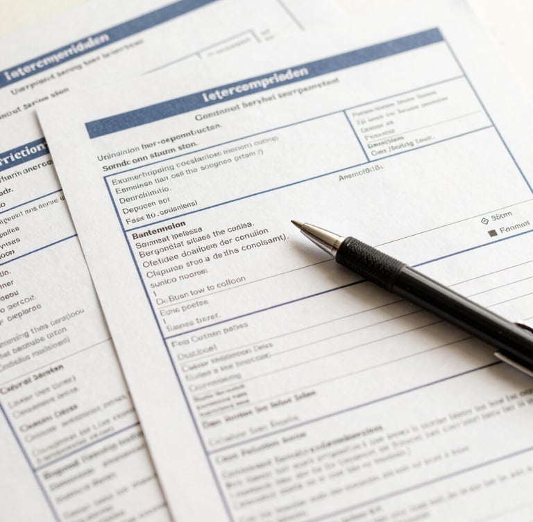 Flat-lay close-up of redacted internet service provider bills, with a pen pointing to a highlighted charge, neutral home daylight, desaturated navy and cream tones, 50mm lens.