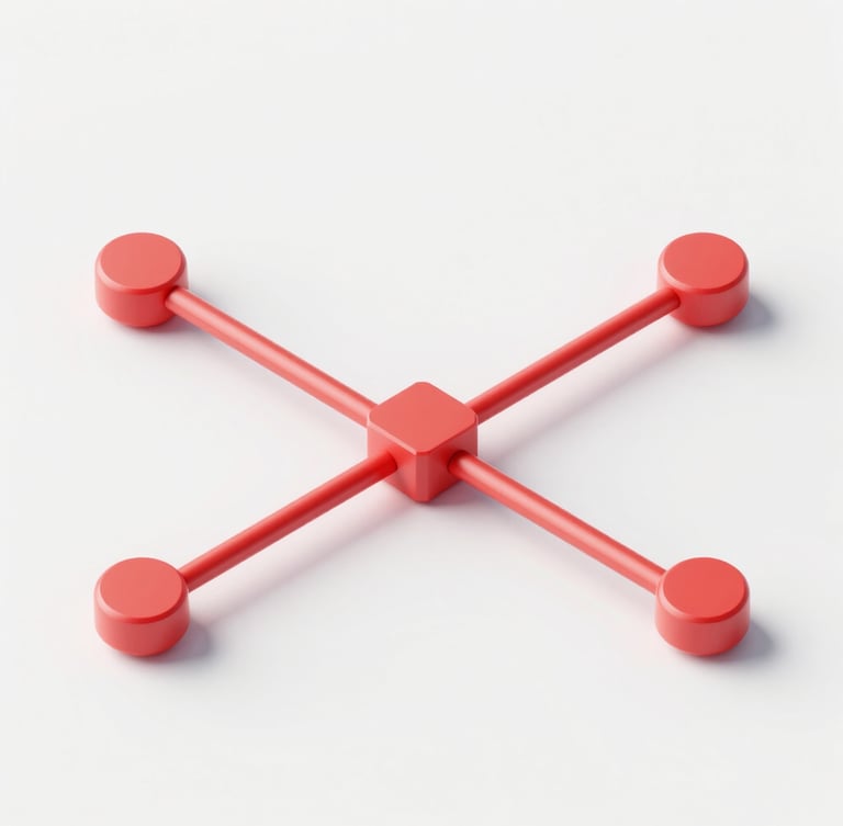 Minimalist technical schematic of secure data pipelines crossing sector boundaries, soft crimson accents, clean studio lighting