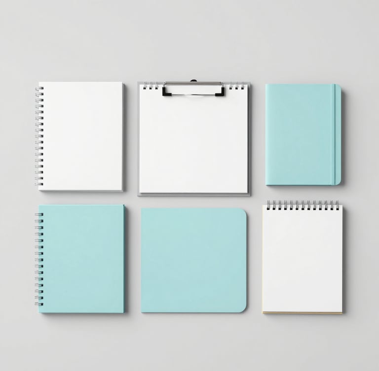 Bright studio flat-lay of organized school supplies and office accessories on a clean light gray background, straight-on commercial catalog style.