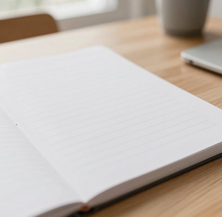 Close-up macro shot of structured study notes on a wooden table, soft natural daylight, minimal modern study space, clean neutral tones, 35mm lens.