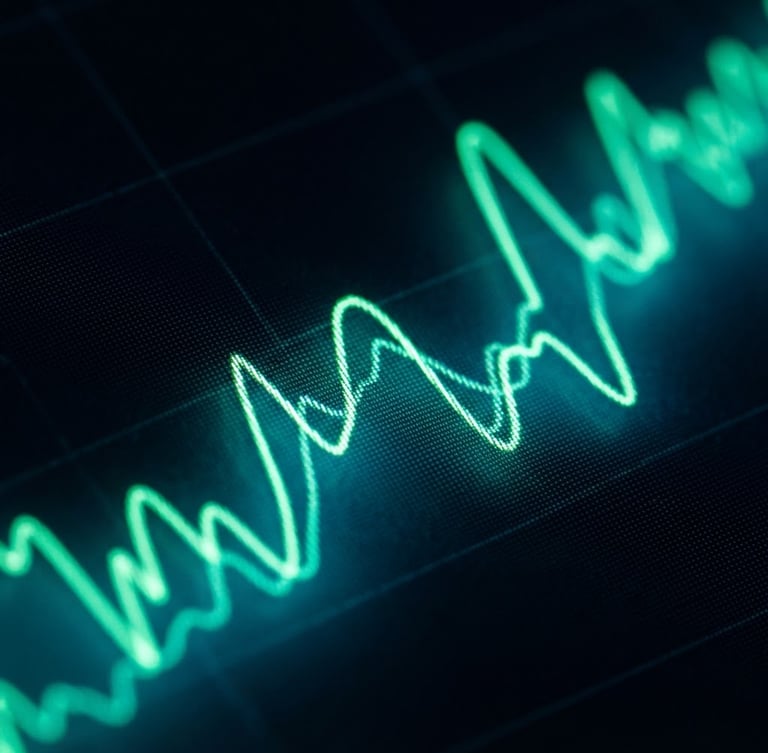 Extreme macro shot of a mobile screen displaying a fluid neon green vector graph, high-contrast obsidian background, dramatic teal backlighting, shallow depth of field