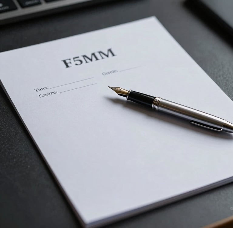Extreme close-up of a legal dossier with a silver fountain pen resting on a dark graphite desk, dramatic side lighting, sharp focus, 35mm