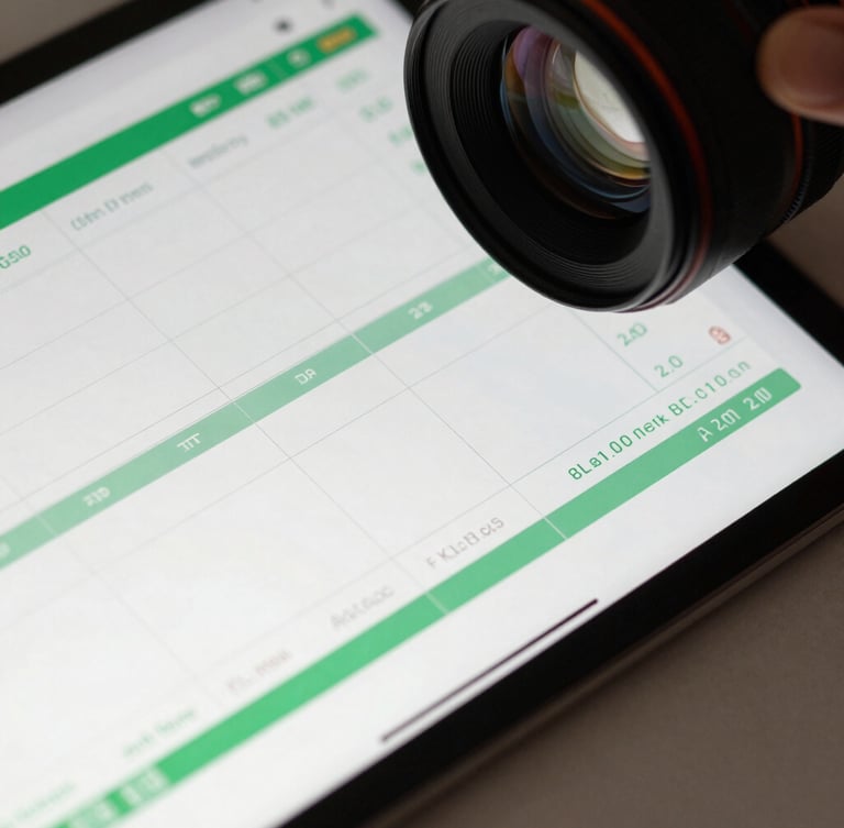 Tight macro shot of a modern tablet displaying real-time financial ledger pipelines with crisp green accents