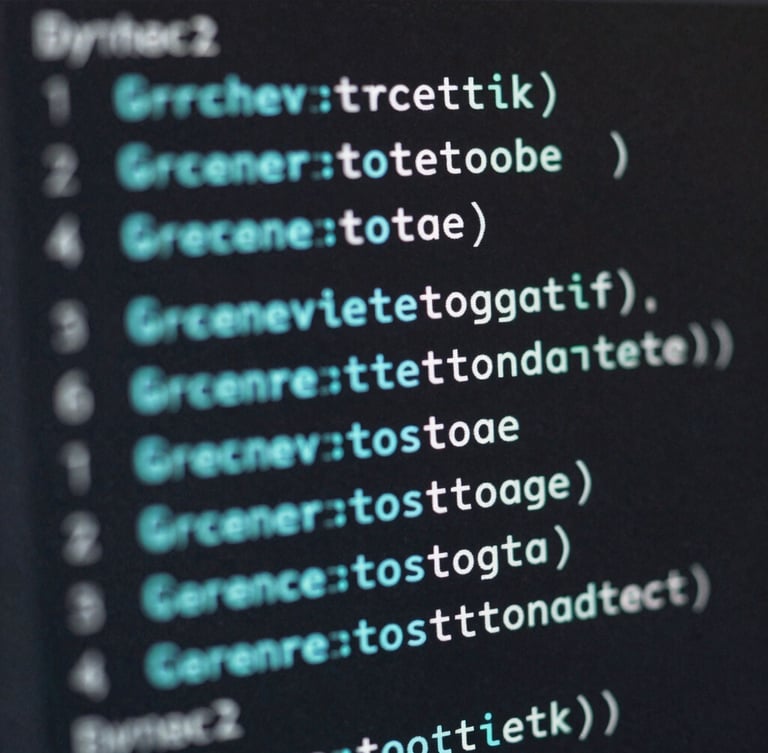 Extreme close-up of clean, syntax-highlighted Go code on a dark terminal screen, sharp cyan reflections, shallow depth of field