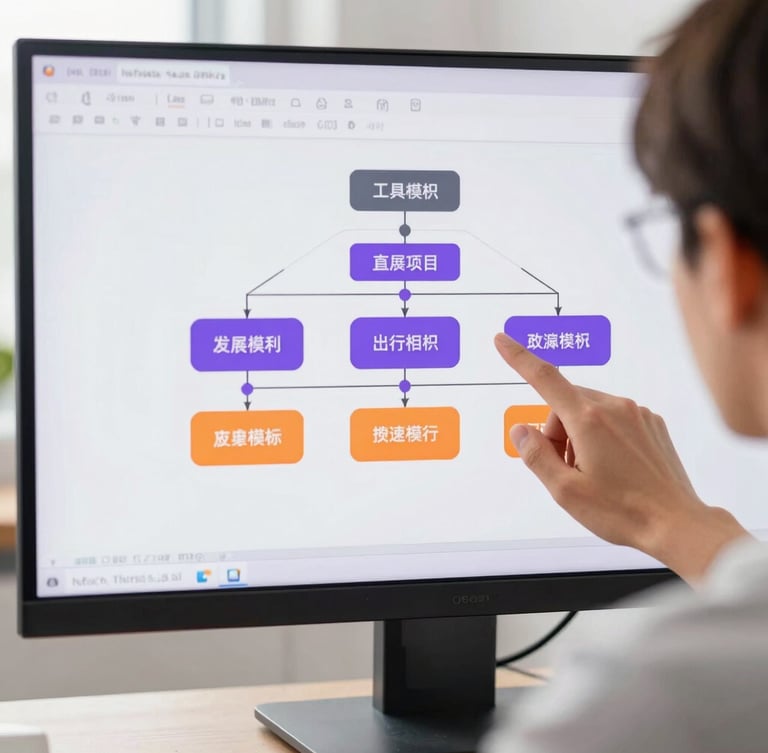 A close-up of a student practicing a presentation in front of a clean monitor displaying a project architecture diagram, bright natural daylight, 35mm lens.