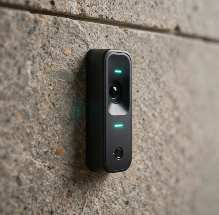 Macro shot of a sleek, dark obsidian biometric scanner integrated into a textured basalt stone wall, a sharp cyber-teal LED indicator glowing subtly in the architectural shadow, cinematic 21:9 framing.